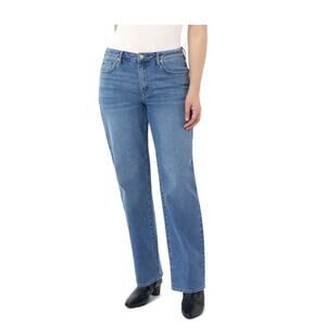 Seven7 Loose Straight Leg Jeans High Rise Cotton Blend Denim Blue Size 16